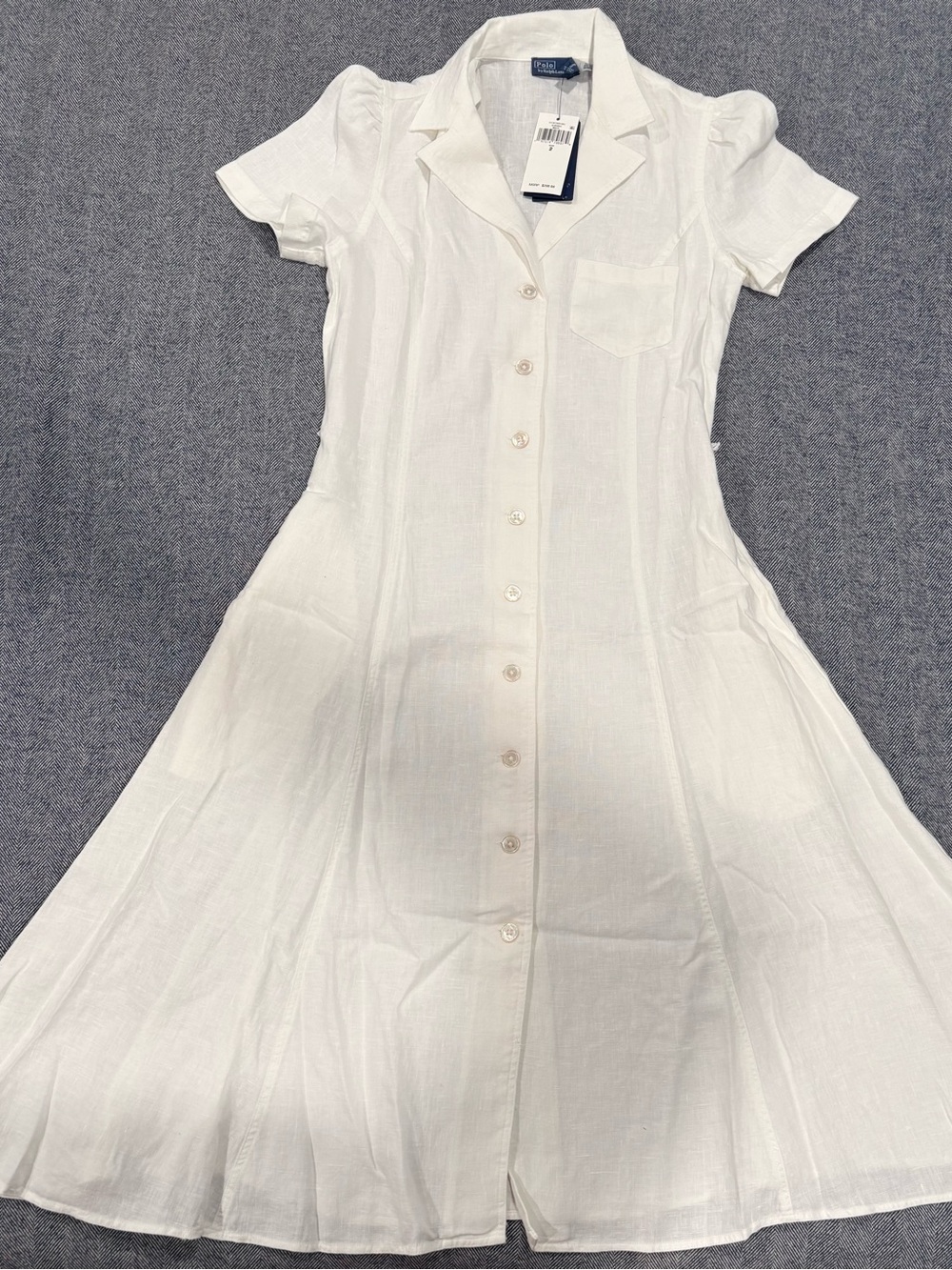 Polo Ralph Lauren Belted Linen A-Line Shirtdress | color: white | size: 2 - Picture 4 of 11